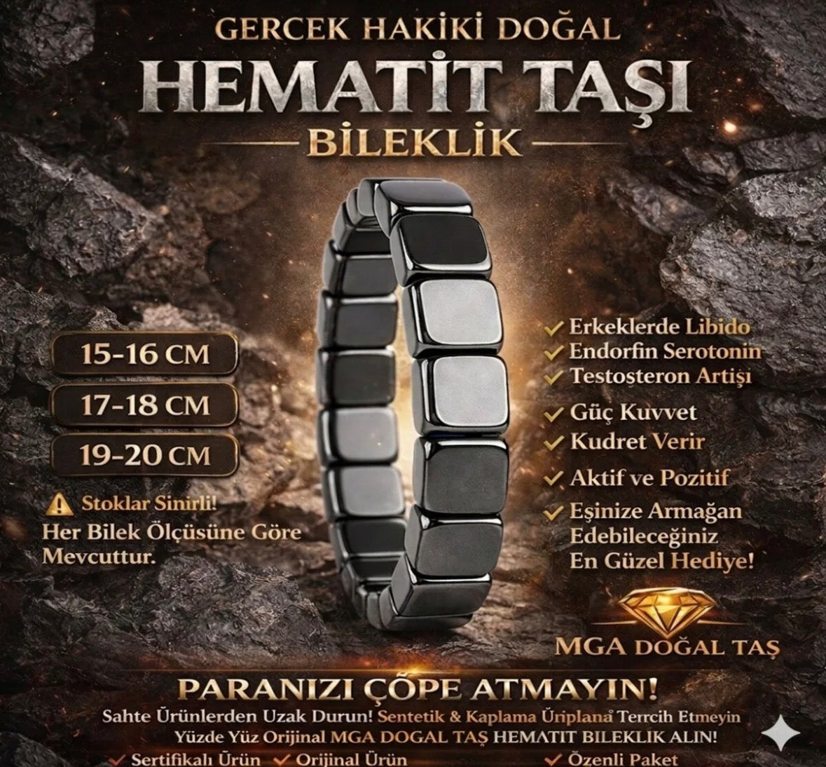 Westraion Geometric: Kare Kesim Doğal Hematit Bileklik