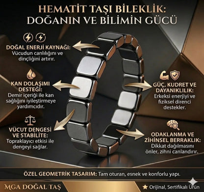Westraion Geometric: Kare Kesim Doğal Hematit Bileklik
